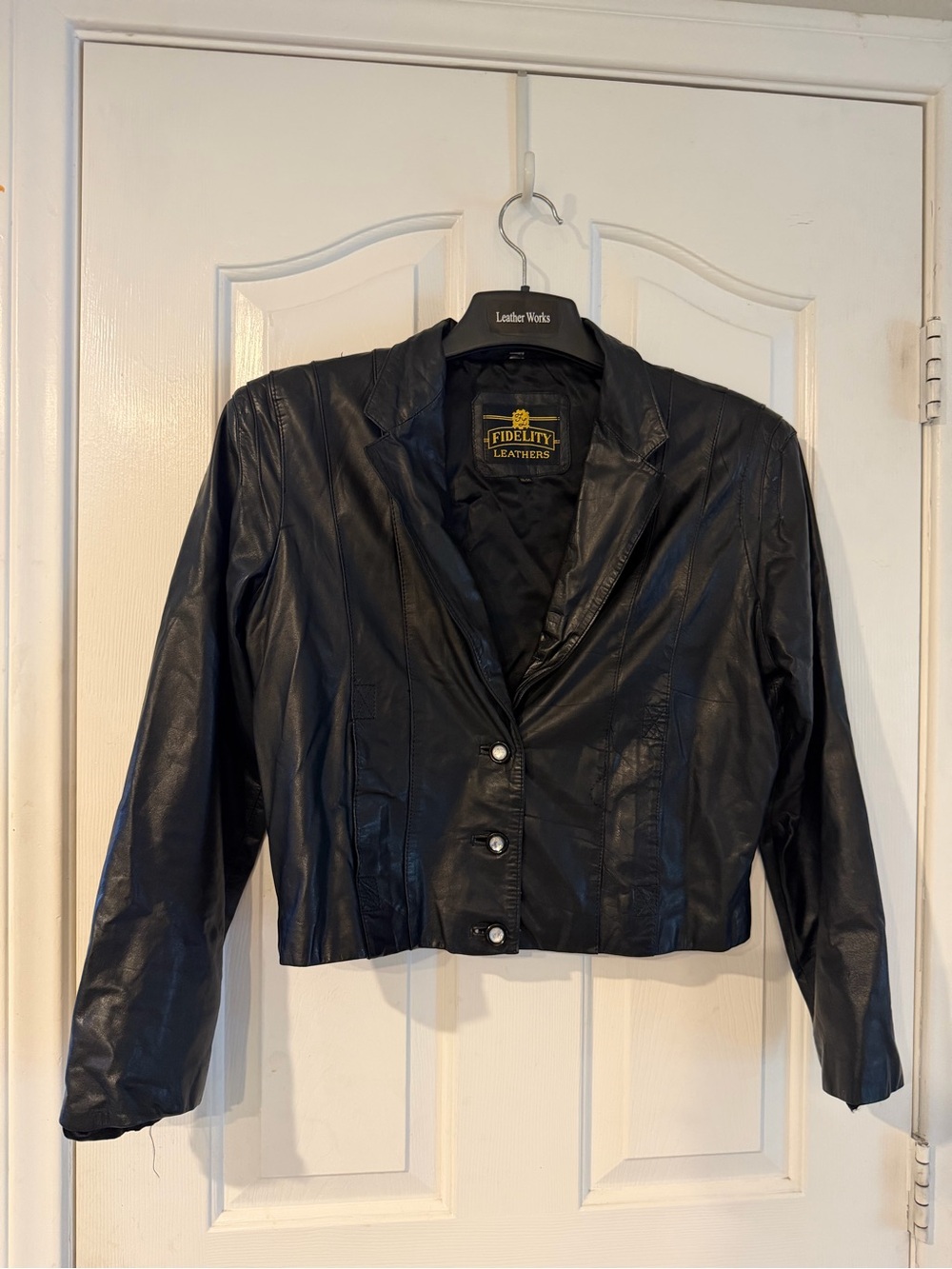 Fidelity Black Cropped Leather Blazer Jacket